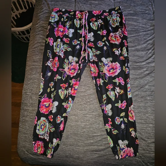 Disney Black Floral Joggers with Pink & Green Accents - Picture 2 of 4